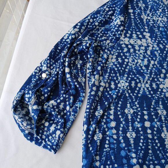 Kate Park Women's Size XL Blue White Blouse Top 3/4 Sleeve Lightweight Packable - Picture 4 of 8